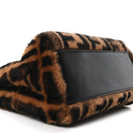 Shearling Nappa Macro FF 1974 Mini Peekaboo Iconic Satchel Tobacco Black