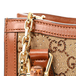 New Canvas Charisma Calfskin Crystal GG Monogram Mini Diana Tote Bag Camel Ebony