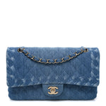 Denim Quilted Medium Double Flap Blue