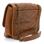 Crinkled Calfskin Matelasse Monogram Baby Niki Chain Satchel Light Caramel