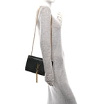 Calfskin Crocodile Embossed Medium Classic Monogram Kate Tassel Satchel Black