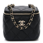 Caviar Quilted Mini Vanity Case With Chain Black