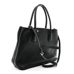 Vitello Daino Medium Double Tote Black Cuoio
