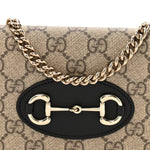 GG Supreme Monogram Azalea Calfskin Horsebit 1955 Wallet On Chain Beige Black
