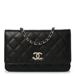 Caviar Quilted Crystal Star Wallet On Chain Black
