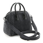 Washed Denim Mini Antigona Shoulder Bag Black