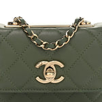 Lambskin Quilted Trendy CC Card Holder On Chain Green