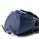 Shiny Caviar Quilted Medium Duma Pockets Drawstring Backpack Dark Blue