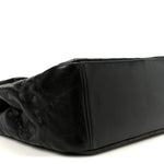 Glazed Calfskin Quilted Large Gold Bar Top Handle Flap Black