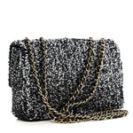 Sequin Quilted Small Single Flap Black White Grey