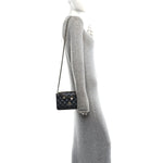 Pearly Lambskin Quilted Charms Wallet On Chain WOC Black