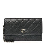 Iridescent Caviar Quilted Classic Pouch Clutch Black