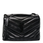 Calfskin Y Quilted Monogram Monochrome Small Loulou Chain Satchel Black