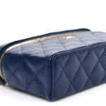 Caviar Quilted Top Handle Slim Vanity With Chain Navy