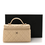 Caviar Quilted Top Handle Slim Vanity With Chain Beige