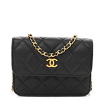 Lambskin Quilted Pearl Crush Flap With Chain Black