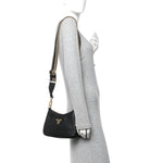 Vitello Daino Soft Zippered Hobo Shoulder Bag Black