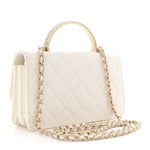 Lambskin Quilted Crystal Top Handle Rectangular Flap White