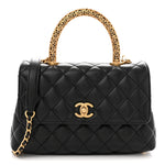 Calfskin Quilted Mini Logo Coco Handle Flap Black