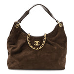 Suede Calfskin Lambskin Quilted Large Maxi Hobo Dark Brown