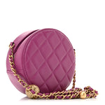 Lambskin Quilted Round Pearl Crush Clutch With Chain Purple