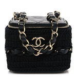 Lambskin Crochet Quilted Mini Vanity Case With Chain Black