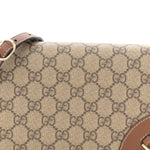 GG Supreme Monogram Textured Calfskin Emblem Super Mini Shoulder Bag Beige Dark Brown