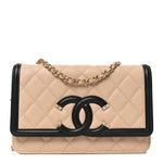 Caviar Quilted CC Filigree Wallet On Chain WOC Beige Black
