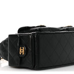 Shiny Lambskin Quilted Trendy Pockets Hobo Black