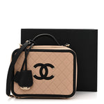 Caviar Quilted Large CC Filigree Vanity Case Beige Black