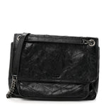 Crinkled Calfskin Matelasse Monogram Medium Niki Chain Satchel Black