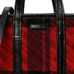 Wool Cuir Arena Plaid Diagonal Allover Logo Matelasse XS Bazar Shopper Tote Red Black