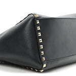 Vitello Small Rockstud Double Handle Tote Black