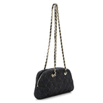 Denim Quilted Clutch With Chain Dark Blue Orange