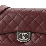 Shiny Goatskin Quilted Small Double Carry Waist Chain Flap Burgundy