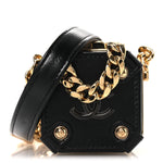 Shiny Crumpled Calfskin Minaudiere Clutch With Chain Black