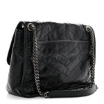 Crinkled Calfskin Matelasse Monogram Medium Niki Chain Satchel Black