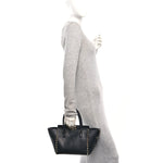Vitello Small Rockstud Double Handle Tote Black