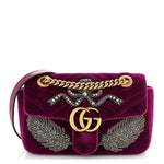 Velvet Matelasse Embroidered Mini GG Marmont Shoulder Bag Bordeaux