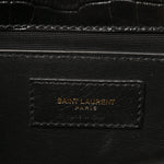 Calfskin Crocodile Embossed Medium Classic Monogram Kate Tassel Satchel Black