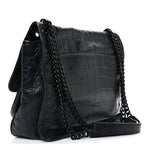 Crocodile Embossed Lambskin Monogram Medium Niki Chain Satchel Black