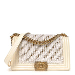 Lambskin Tulle Embroidered Medium Boy Flap White