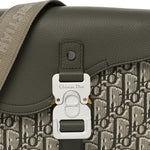 Oblique Jacquard Grained Calfskin Small Saddle Messenger Bag With Flap Green