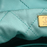 Shiny Calfskin Quilted Mini Chanel 22 Turquoise