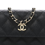 Caviar Quilted Mini Ribbon Wallet On Chain WOC Black