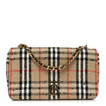 BURBERRY Calfskin Boucle Check Medium Lola Chain Bag Archive Beige