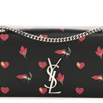 Calfskin Medium Heart Bolts Monogram Kate Satchel Black