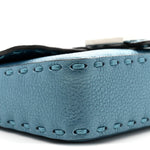 Metallic Cuoio Roma Sellerissima Nappa Sintetica Tape Stitch Mini Baguette Placca Argento