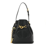 Calfskin CD Embossed Medium C'est Chain Bucket Bag Black