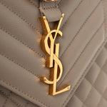 Grain De Poudre Textured Mixed Matelasse Medium Triquilt Monogram Satchel Dark Beige